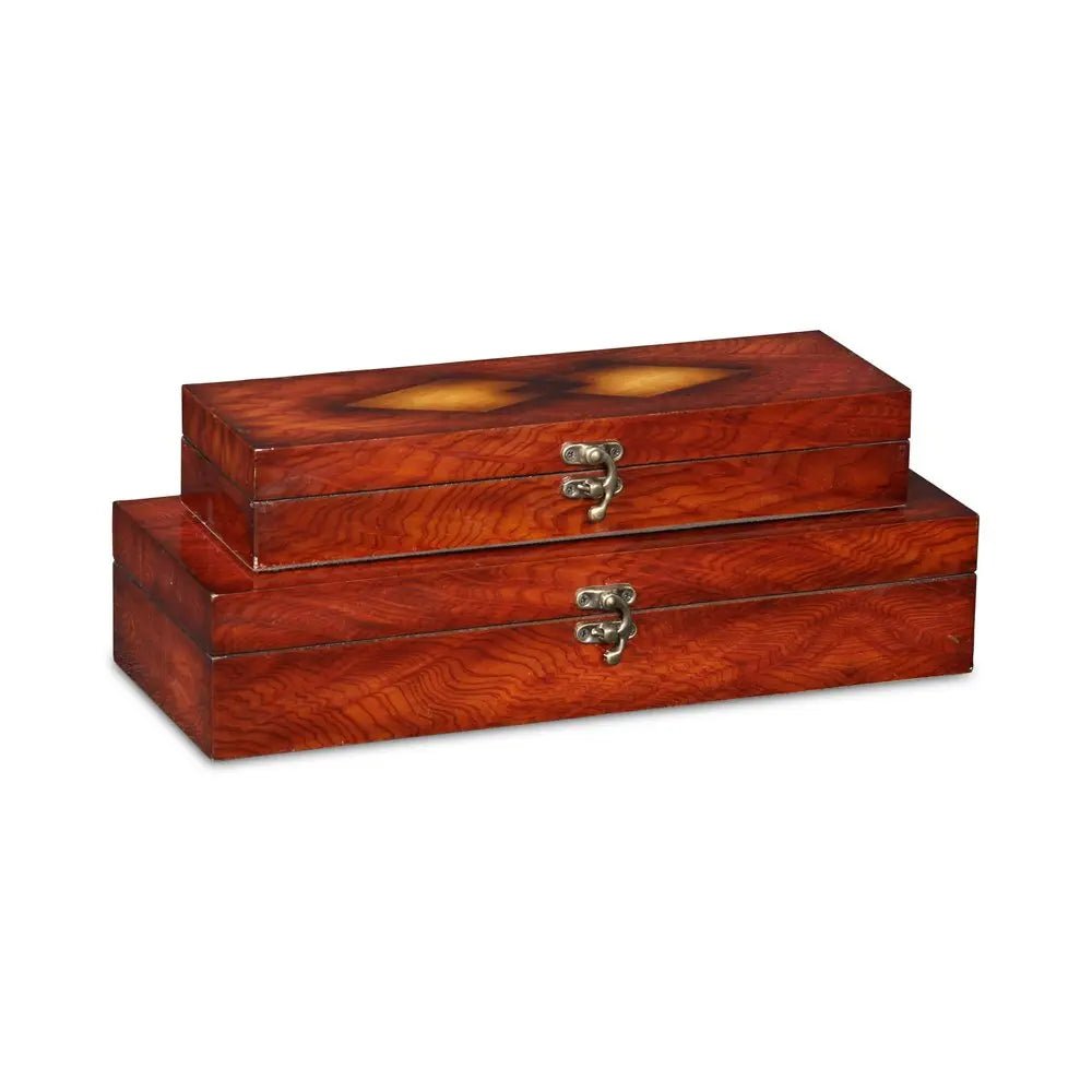 Set of Two Brown Wood Box With Lid HomeRoots