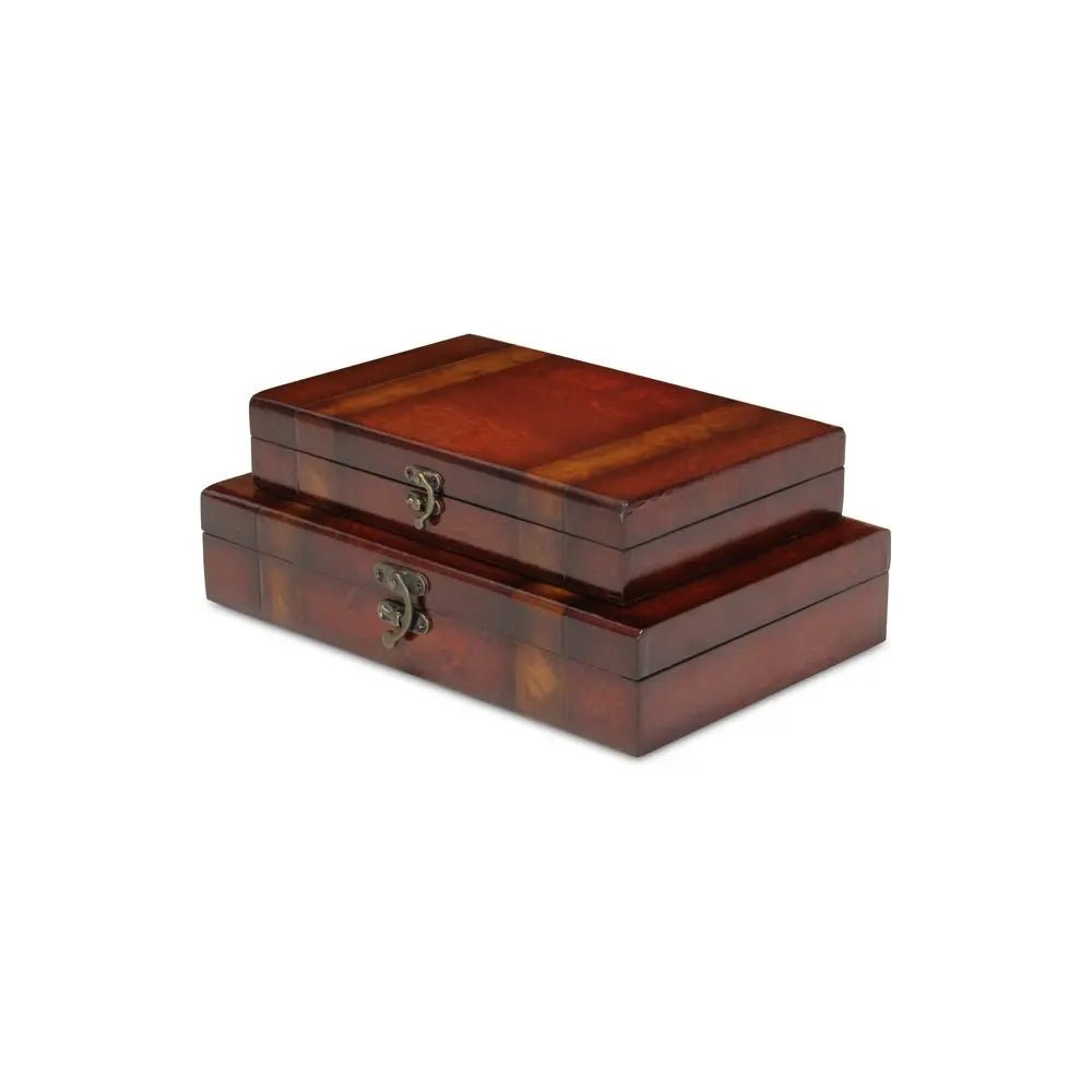 Set of Two Brown Wood Box With Lid HomeRoots
