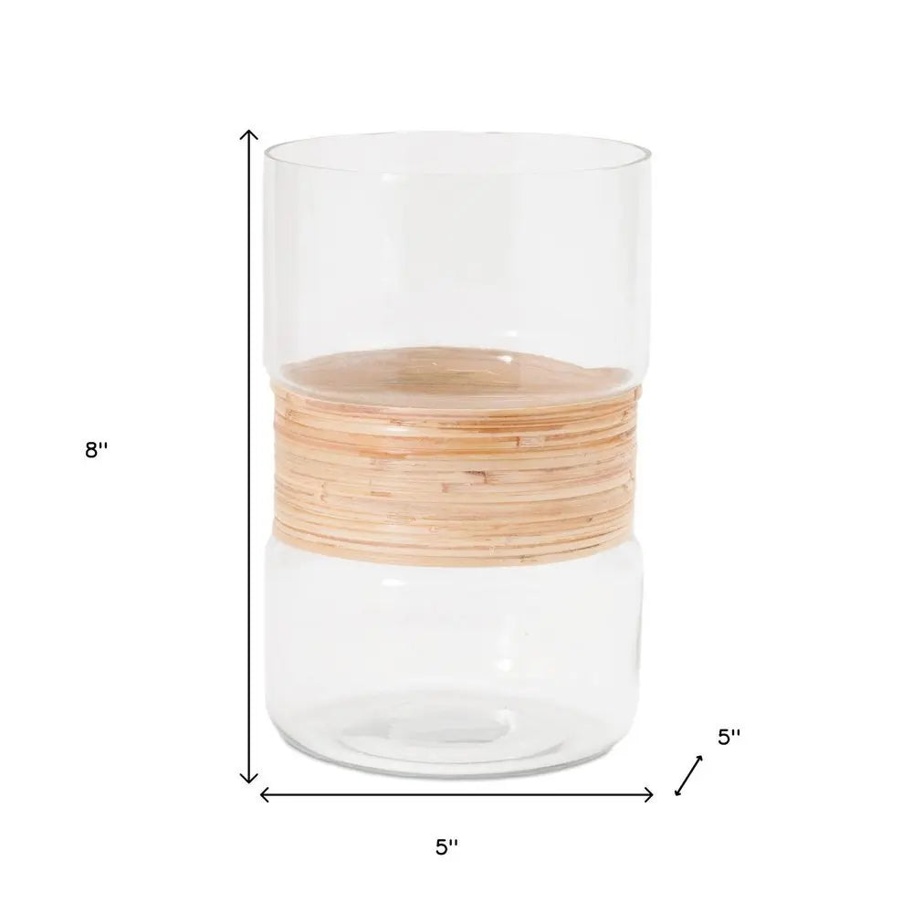 Set of Two Clear And Beige Abstract Glass Tabletop Pillar Candle Holders - NOBLE HOME INTERIORS