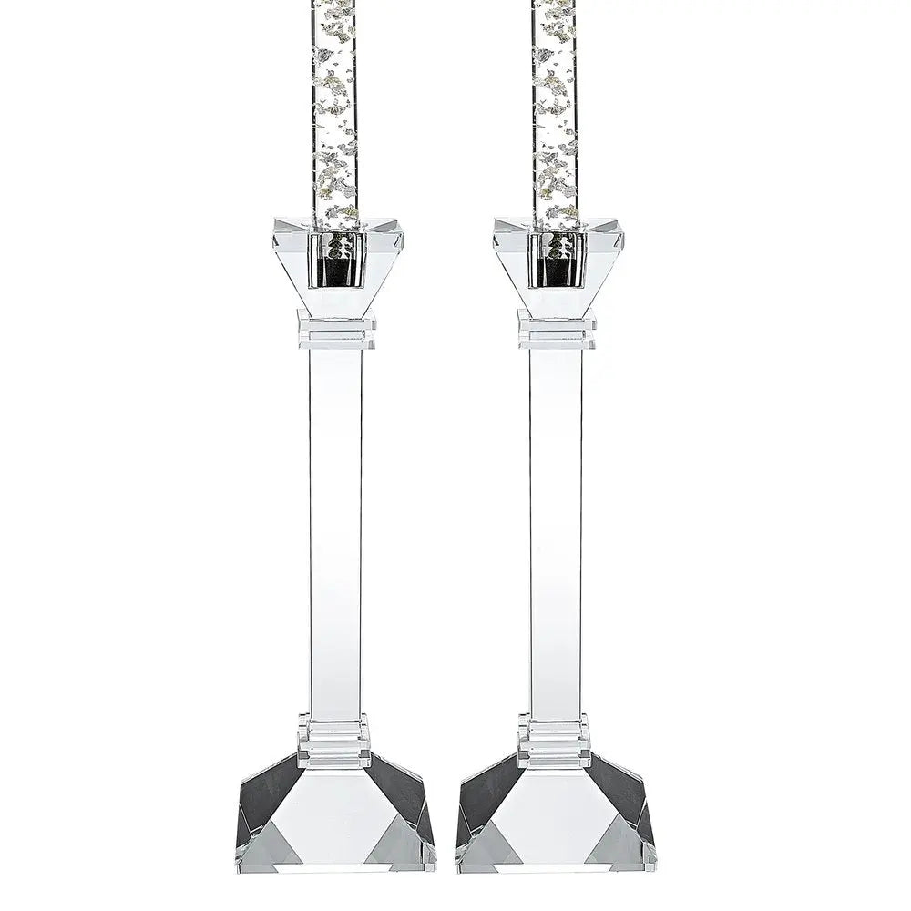 Set of Two Clear Crystal Tabletop Candle Holders - NOBLE HOME INTERIORS