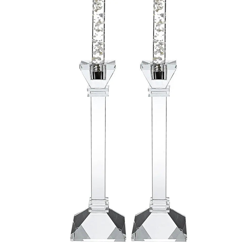 Set of Two Clear Crystal Tabletop Candle Holders - NOBLE HOME INTERIORS