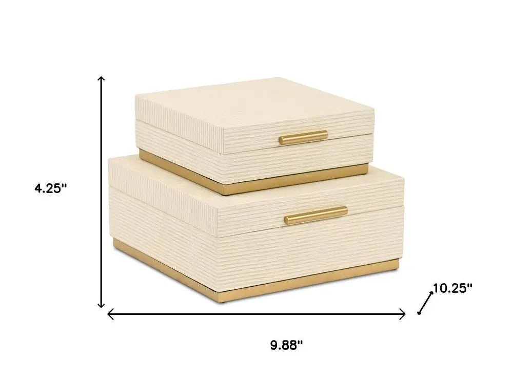 Set of Two Cream And Gold Nesting Wood Box With Lid HomeRoots