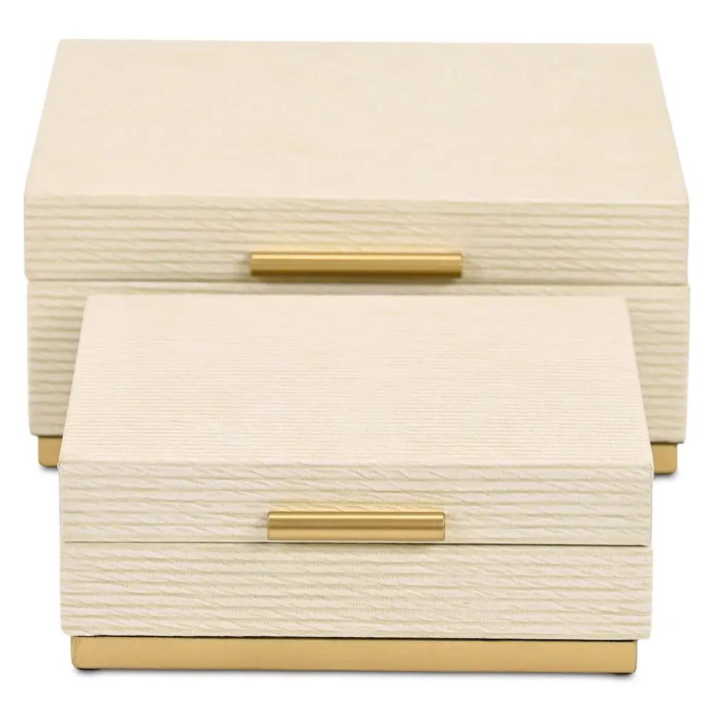 Set of Two Cream And Gold Nesting Wood Box With Lid HomeRoots