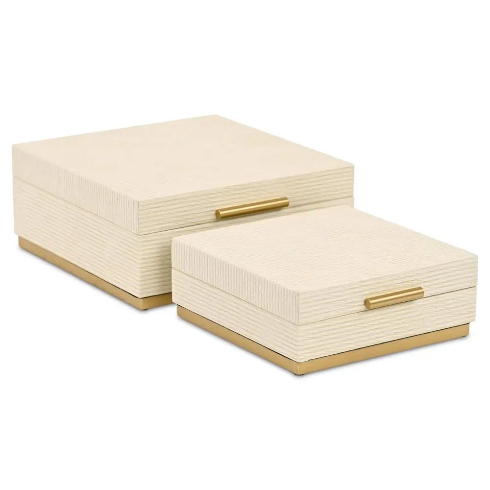 Set of Two Cream And Gold Nesting Wood Box With Lid HomeRoots