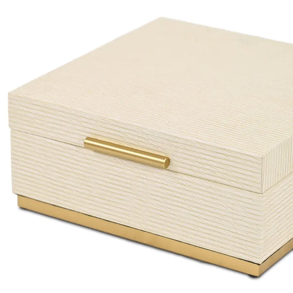 Set of Two Cream And Gold Nesting Wood Box With Lid HomeRoots