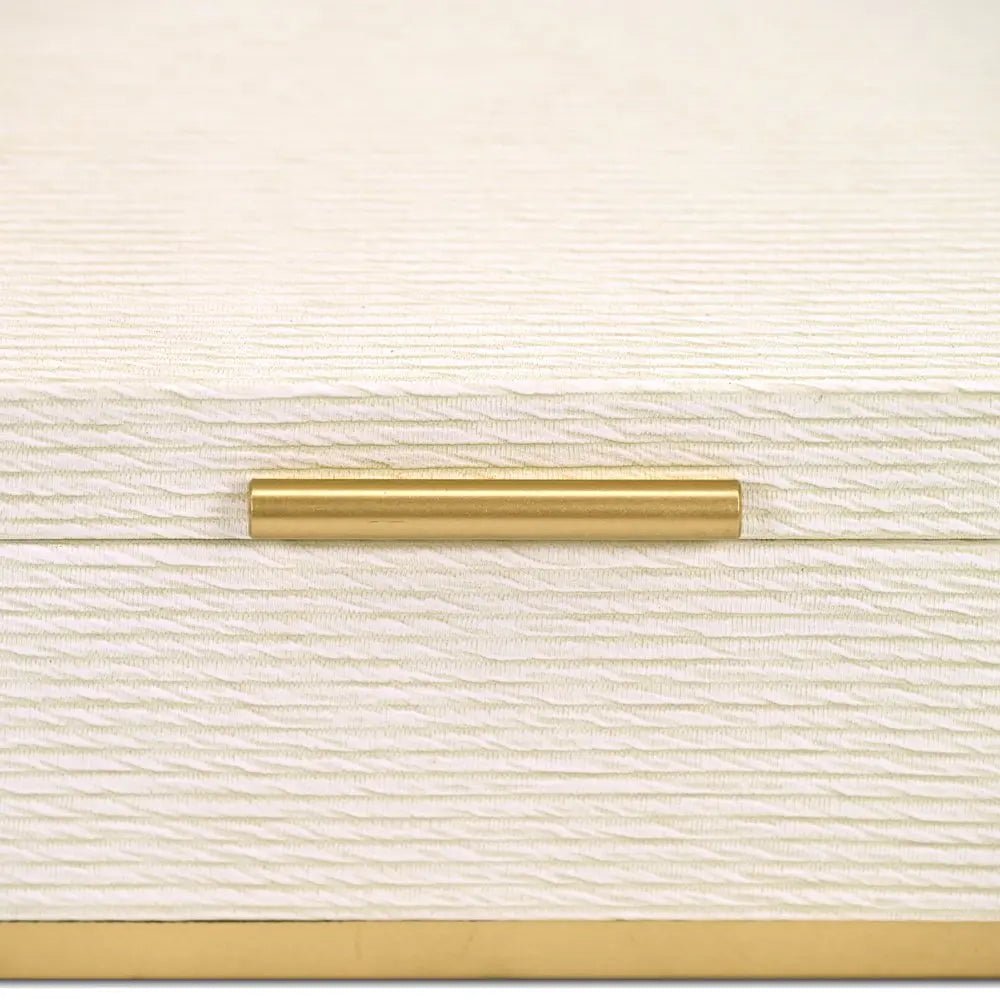 Set of Two Cream And Gold Striped Nesting Storage Boxes With Lids HomeRoots