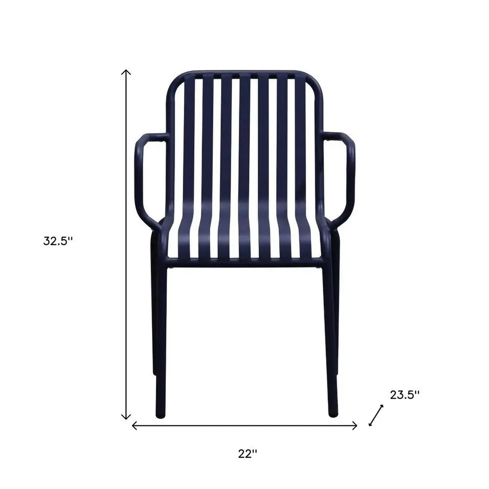 Set of Two Dark Blue Steel Outdoor Stacking Arm Chairs - NOBLE HOME INTERIORS