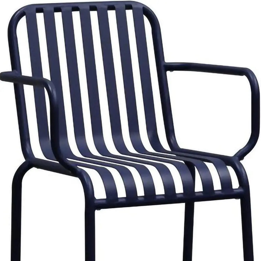 Set of Two Dark Blue Steel Outdoor Stacking Arm Chairs - NOBLE HOME INTERIORS