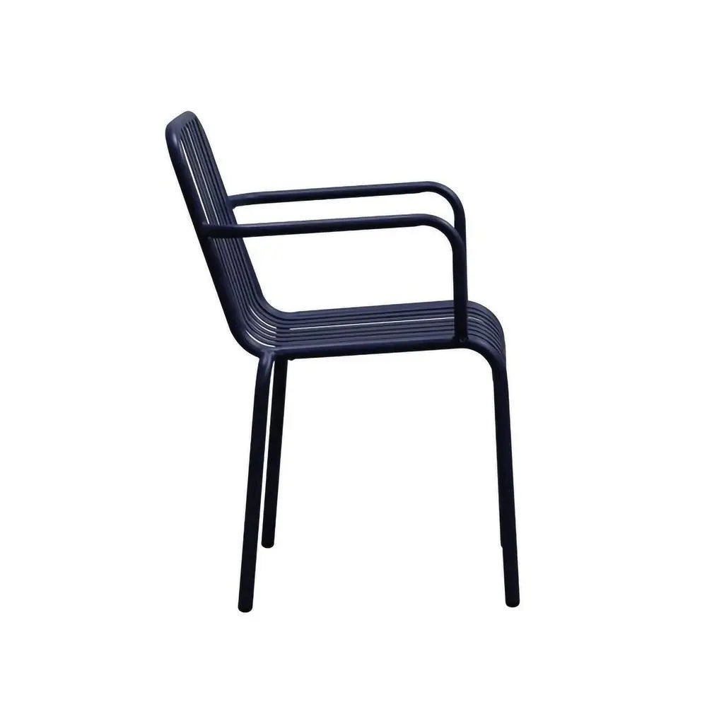 Set of Two Dark Blue Steel Outdoor Stacking Arm Chairs - NOBLE HOME INTERIORS