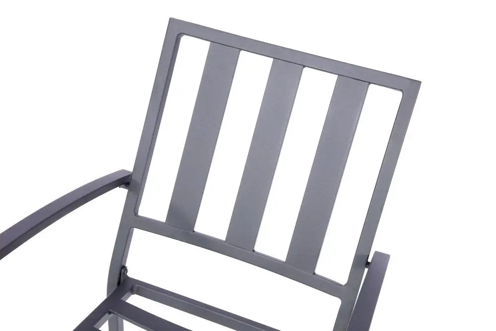 Set of Two Dark Gray Aluminum Outdoor Stacking Dining Chairs with Beige Cushion - NOBLE HOME INTERIORS