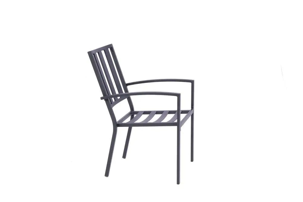 Set of Two Dark Gray Aluminum Outdoor Stacking Dining Chairs with Beige Cushion - NOBLE HOME INTERIORS
