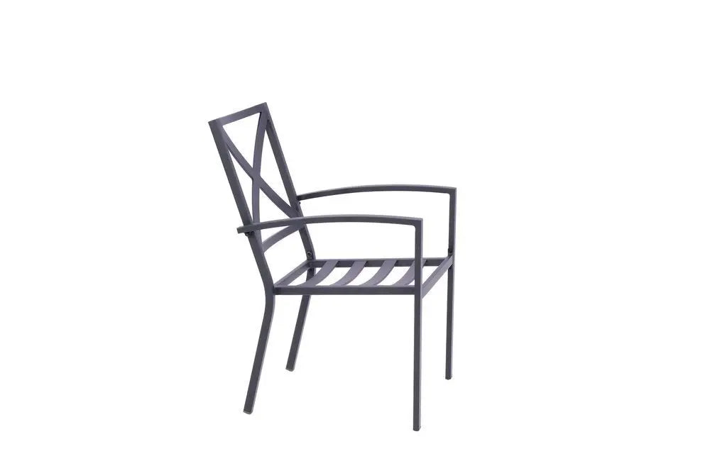 Set of Two Dark Gray Aluminum Outdoor Stacking Dining Chairs with Light Gray Cushion - NOBLE HOME INTERIORS