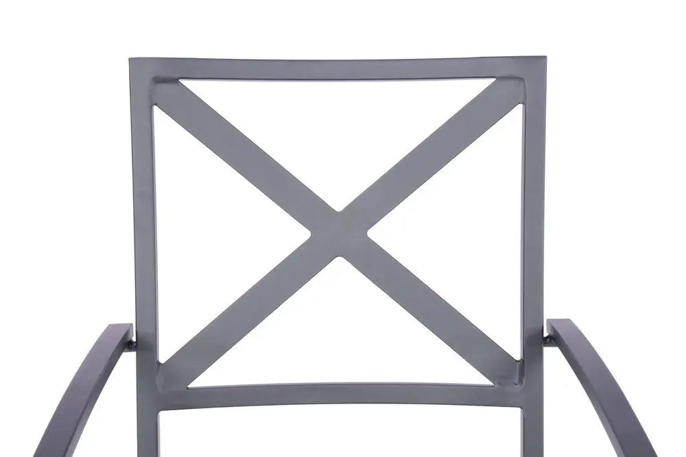 Set of Two Dark Gray Aluminum Outdoor Stacking Dining Chairs with Light Gray Cushion - NOBLE HOME INTERIORS