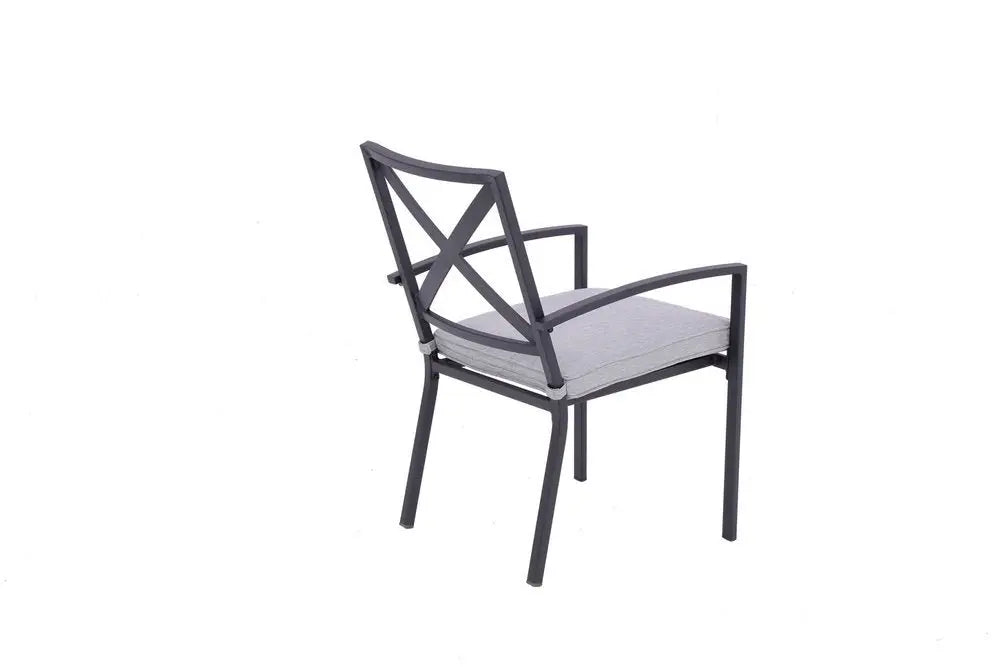Set of Two Dark Gray Aluminum Outdoor Stacking Dining Chairs with Light Gray Cushion - NOBLE HOME INTERIORS