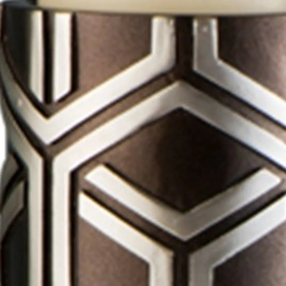 Set Of Two Espresso and Silver Pillar Tabletop Pillar Candle Holders - NOBLE HOME INTERIORS