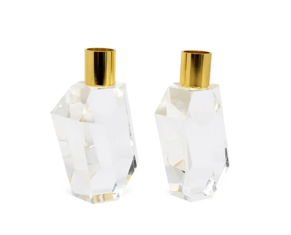Set of Two Gold Abstract Crystal Tabletop Wedding Taper Candlesticks - NOBLE HOME INTERIORS