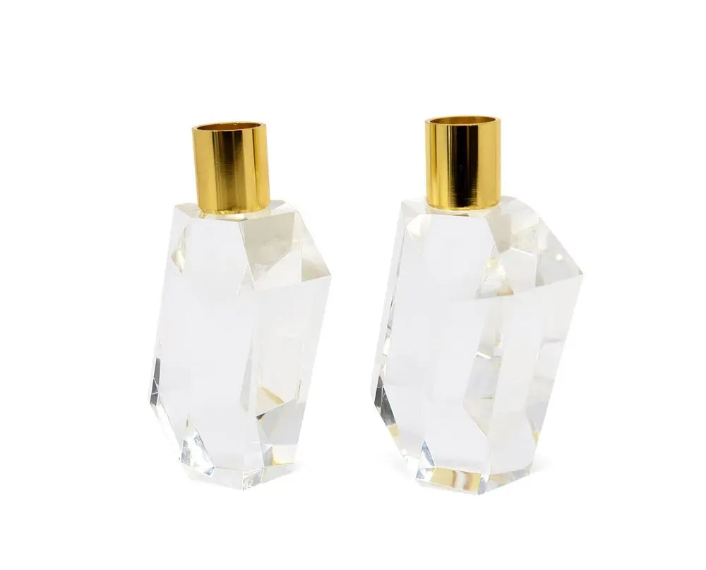 Set of Two Gold Abstract Crystal Tabletop Wedding Taper Candlesticks - NOBLE HOME INTERIORS