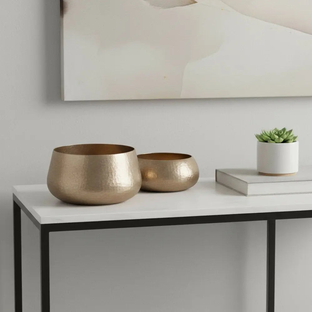 Set of Two Gold Aluminum Round Table Vases - NOBLE HOME INTERIORS