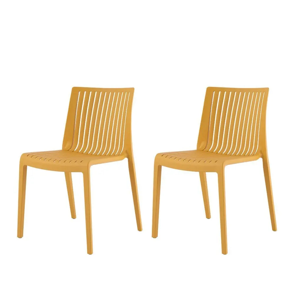 Set of Two Gold Heavy Duty Plastic Outdoor Stacking Accent Chairs - NOBLE HOME INTERIORS