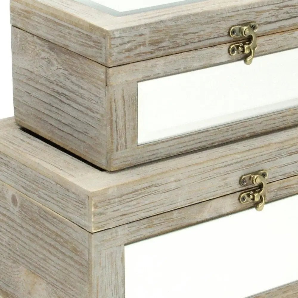 Set of Two Gray And White Wood And Mirrored Glass Box With Lid HomeRoots