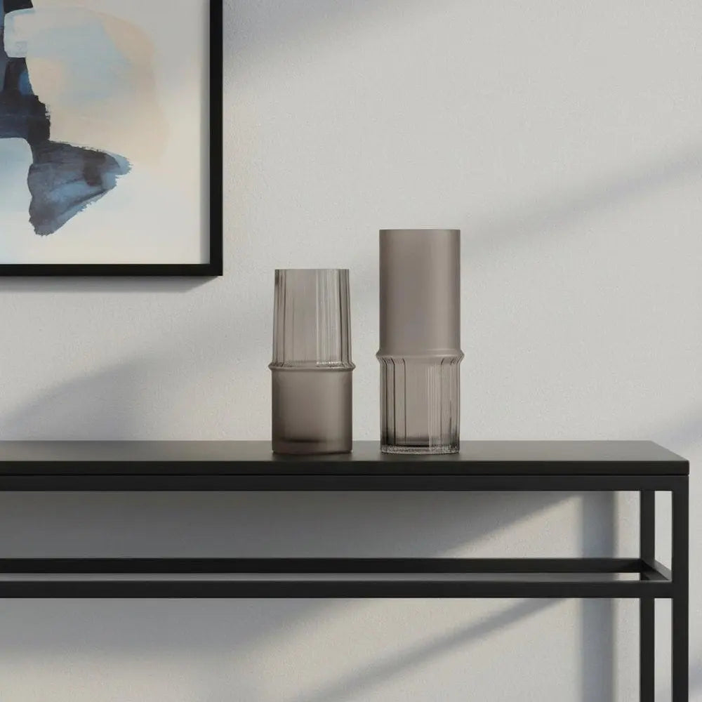 Set of Two Gray Round Glass Table Vase - NOBLE HOME INTERIORS