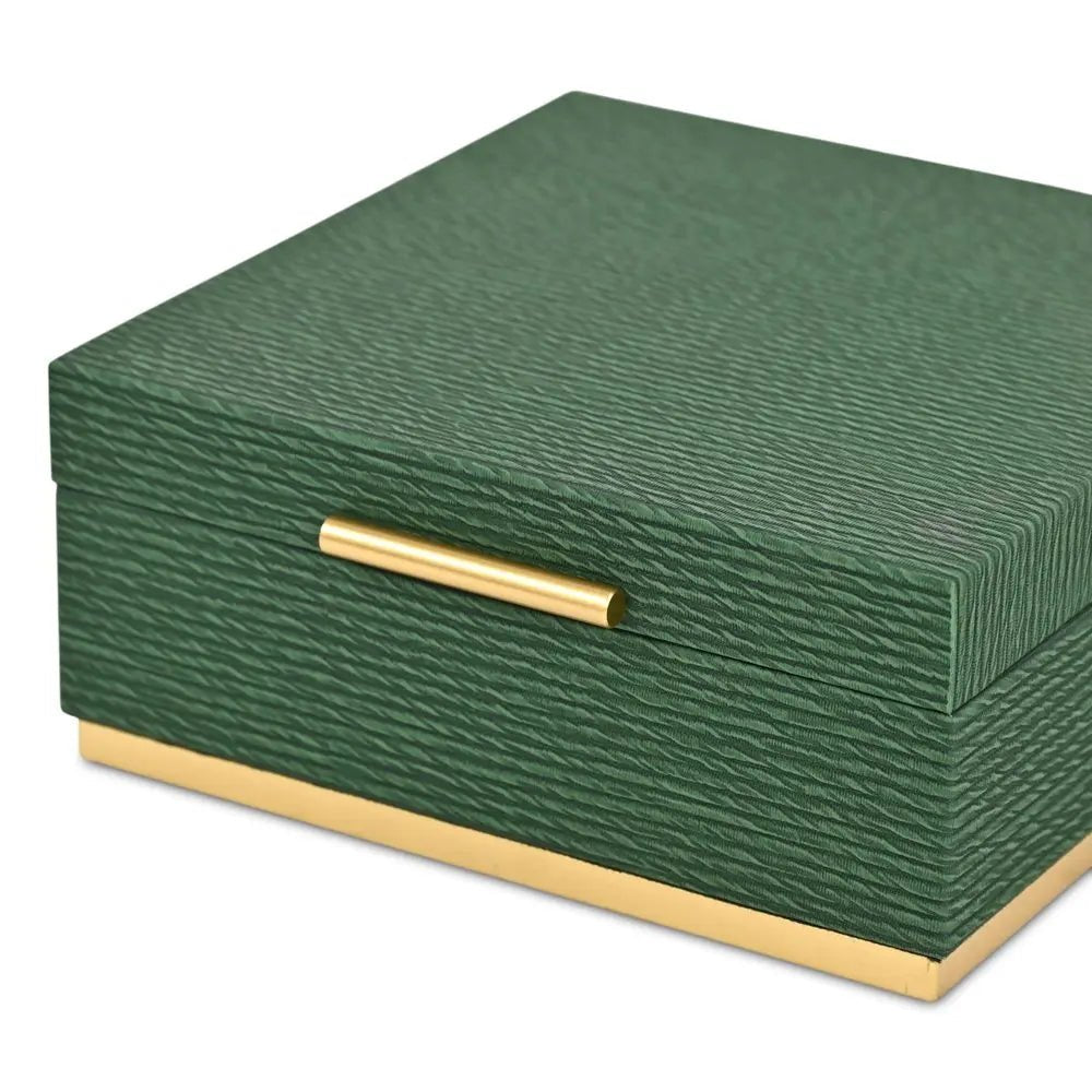 Set of Two Green And Gold Striped Square Nesting Storage Boxes With Lids - NOBLE HOME INTERIORS