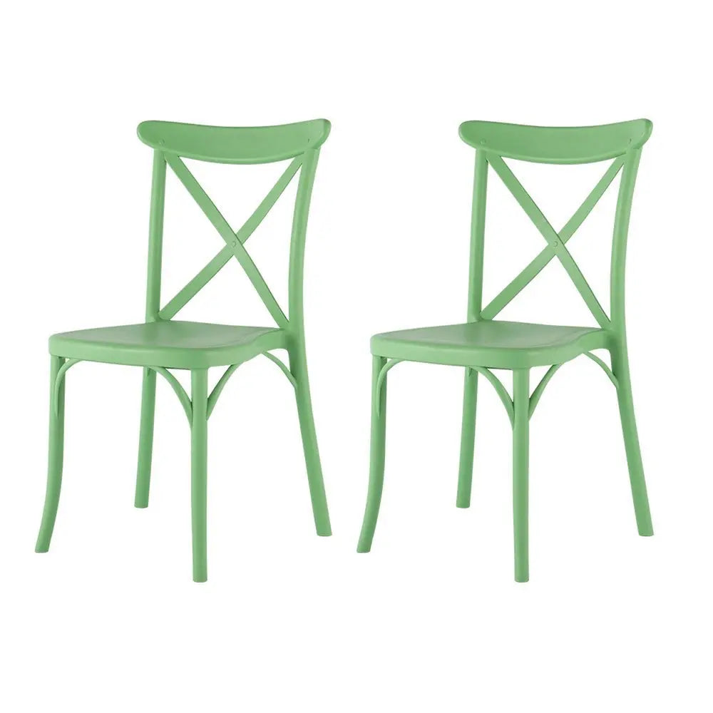 Set of Two Green Heavy Duty Plastic Outdoor Stacking Dining Chairs - NOBLE HOME INTERIORS