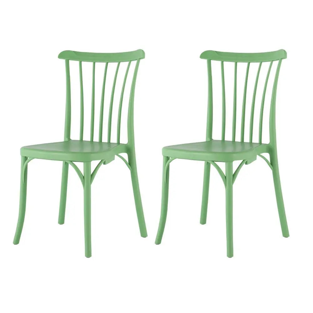 Set of Two Green Heavy Duty Plastic Outdoor Stacking Dining Chairs - NOBLE HOME INTERIORS