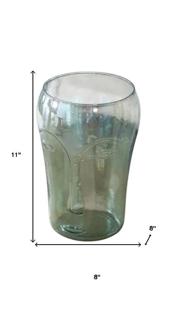 Set of Two Light Green Glass Modern Abstract Faces Table Vases - NOBLE HOME INTERIORS