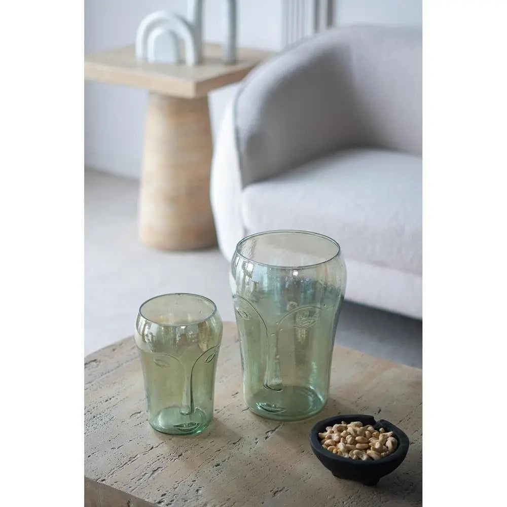 Set of Two Light Green Glass Modern Abstract Faces Table Vases - NOBLE HOME INTERIORS
