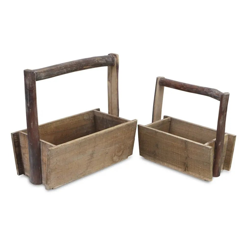 Set of Two Natural Solid Wood Cube or Bin HomeRoots