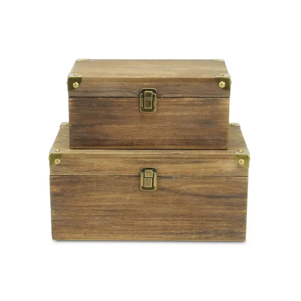 Set of Two Natural Wood And Metal Box With Lid HomeRoots