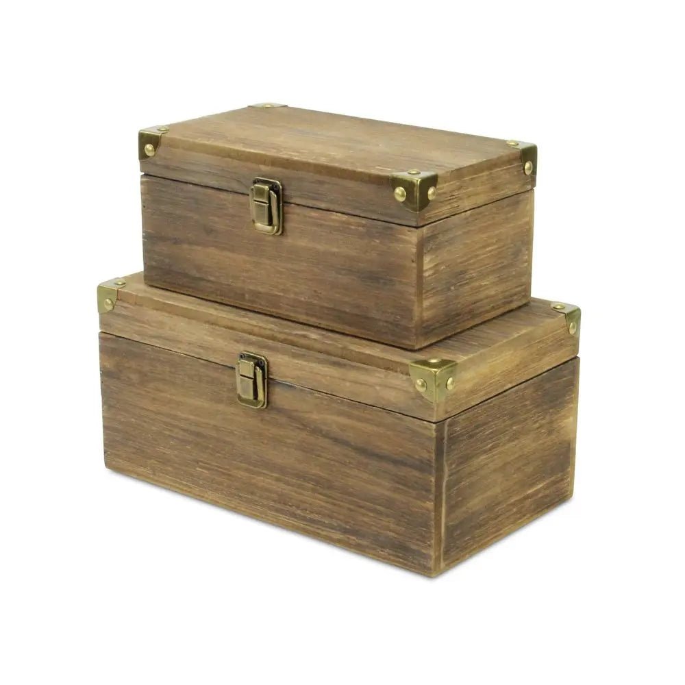 Set of Two Natural Wood And Metal Box With Lid HomeRoots