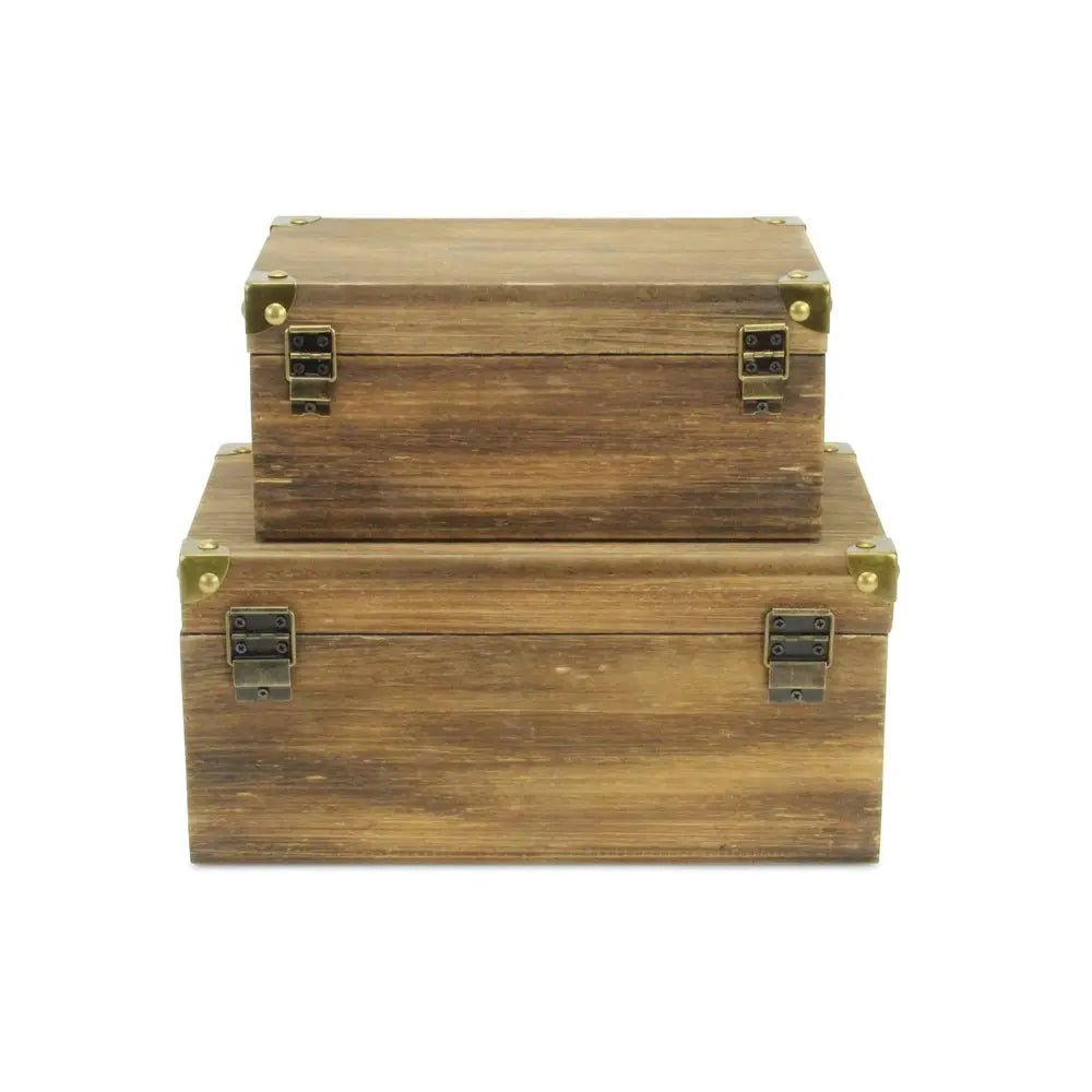 Set of Two Natural Wood And Metal Box With Lid HomeRoots