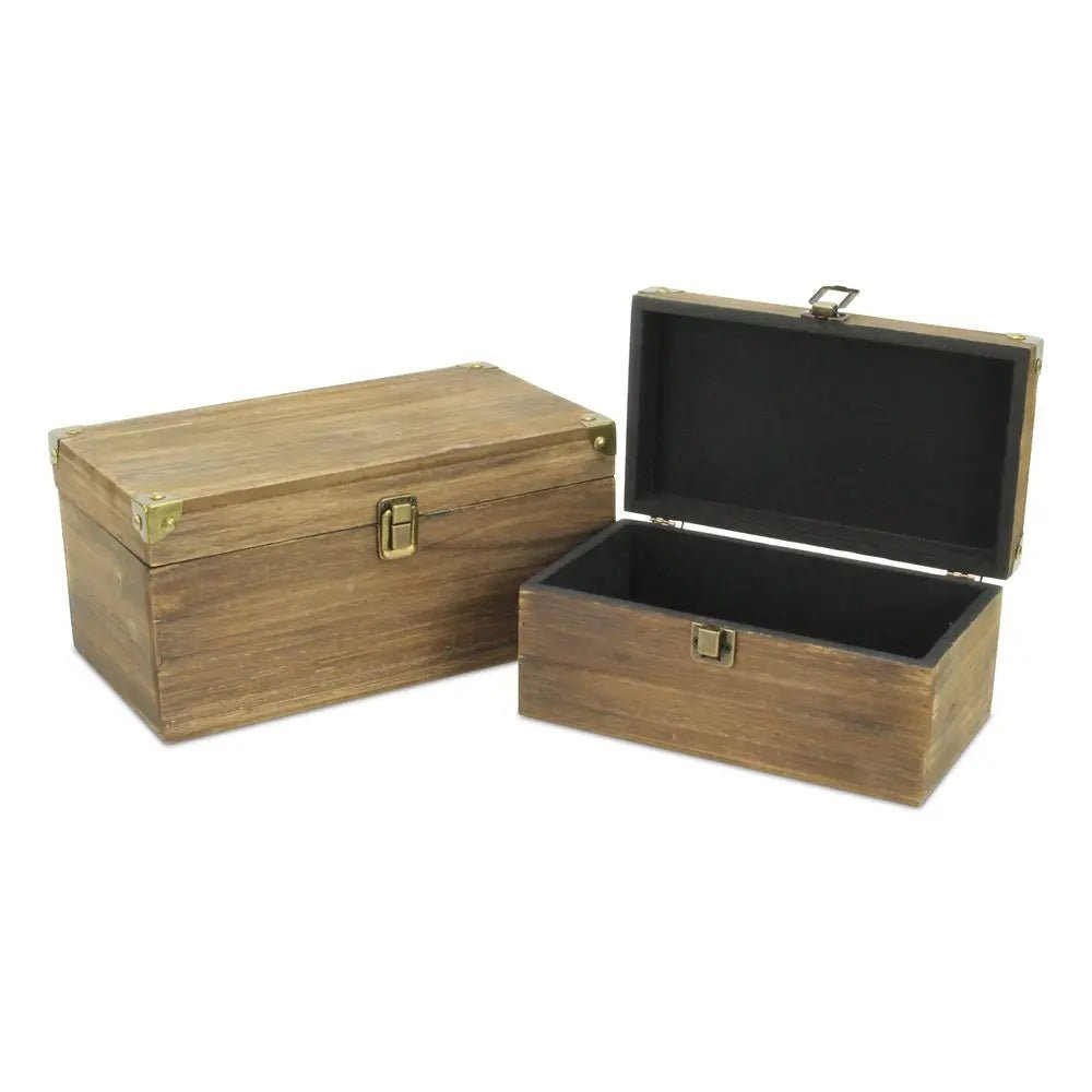 Set of Two Natural Wood And Metal Box With Lid HomeRoots