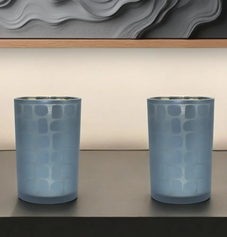 Set of Two Navy Blue Abstract Glass Tabletop Tealight Candle Holders - NOBLE HOME INTERIORS