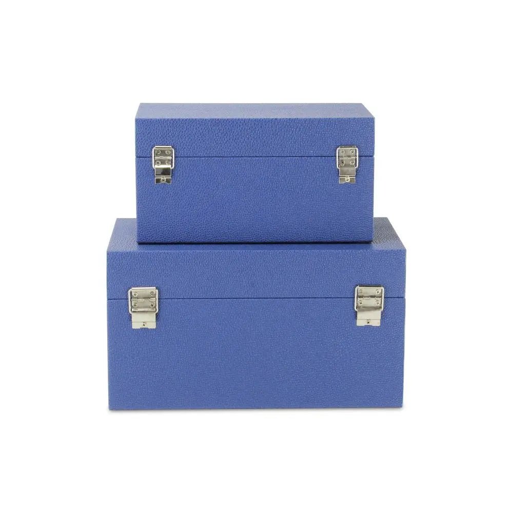 Set of Two Navy Blue Wood And Shagreen Box With Lid HomeRoots
