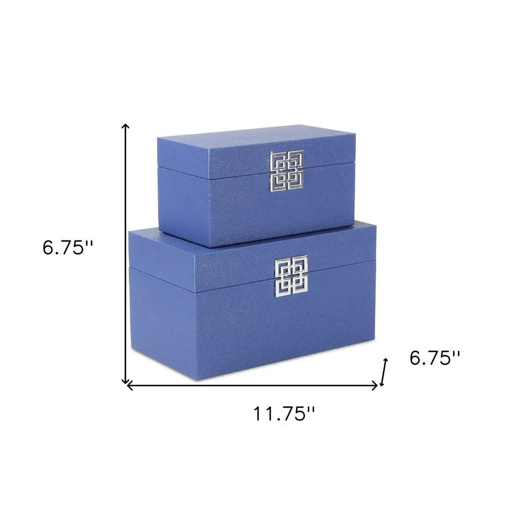 Set of Two Navy Blue Wood And Shagreen Box With Lid HomeRoots