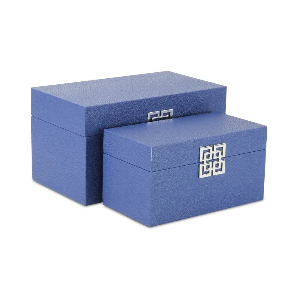 Set of Two Navy Blue Wood And Shagreen Box With Lid HomeRoots