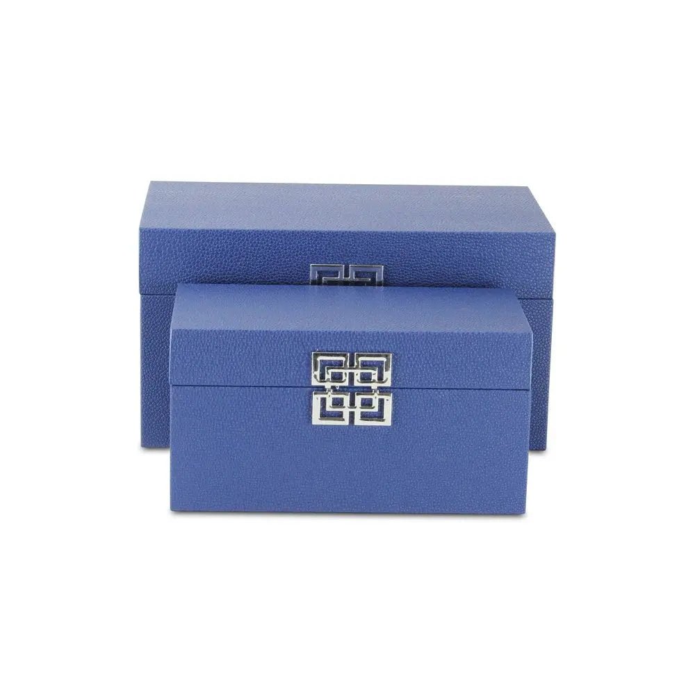 Set of Two Navy Blue Wood And Shagreen Box With Lid HomeRoots