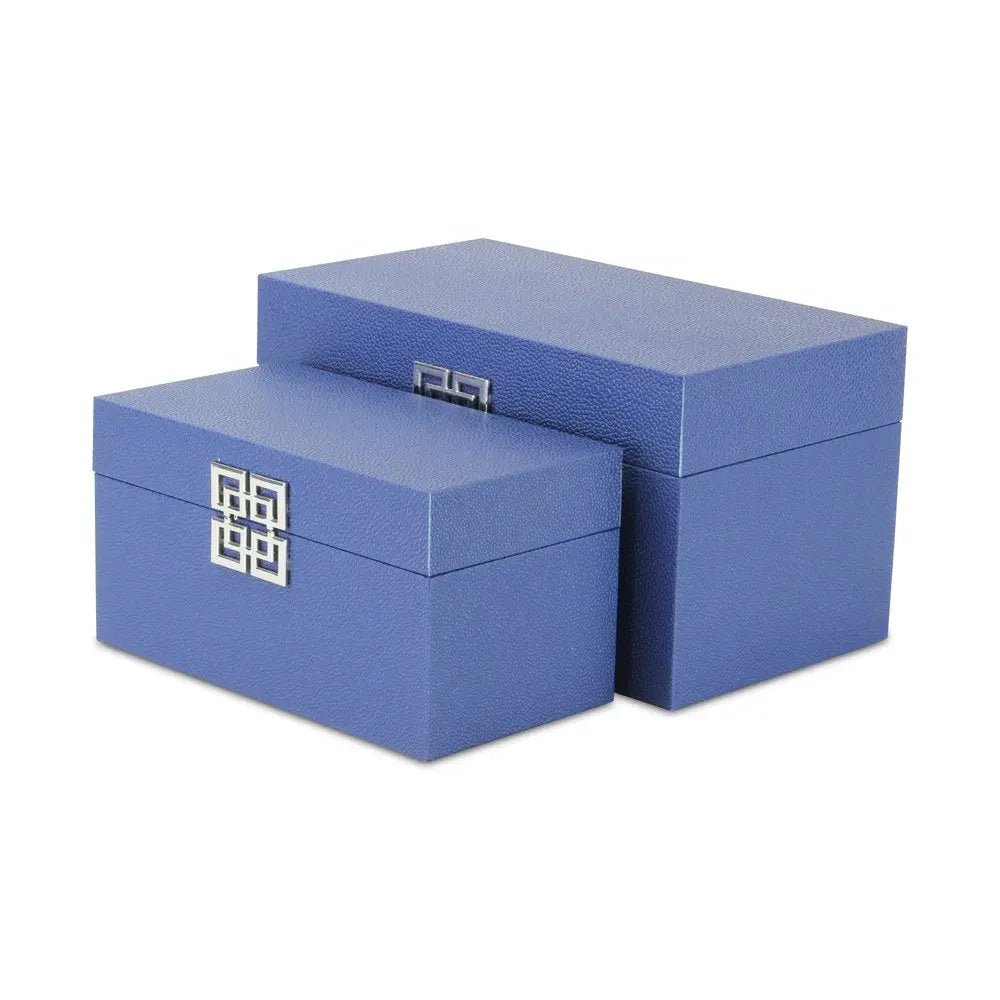 Set of Two Navy Blue Wood And Shagreen Box With Lid HomeRoots