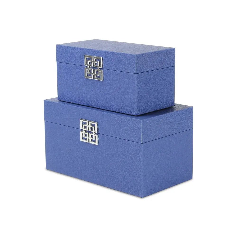 Set of Two Navy Blue Wood And Shagreen Box With Lid HomeRoots
