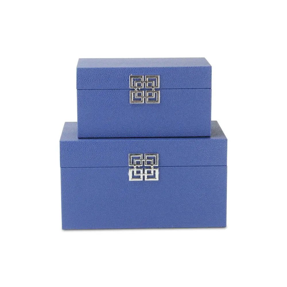 Set of Two Navy Blue Wood And Shagreen Box With Lid HomeRoots