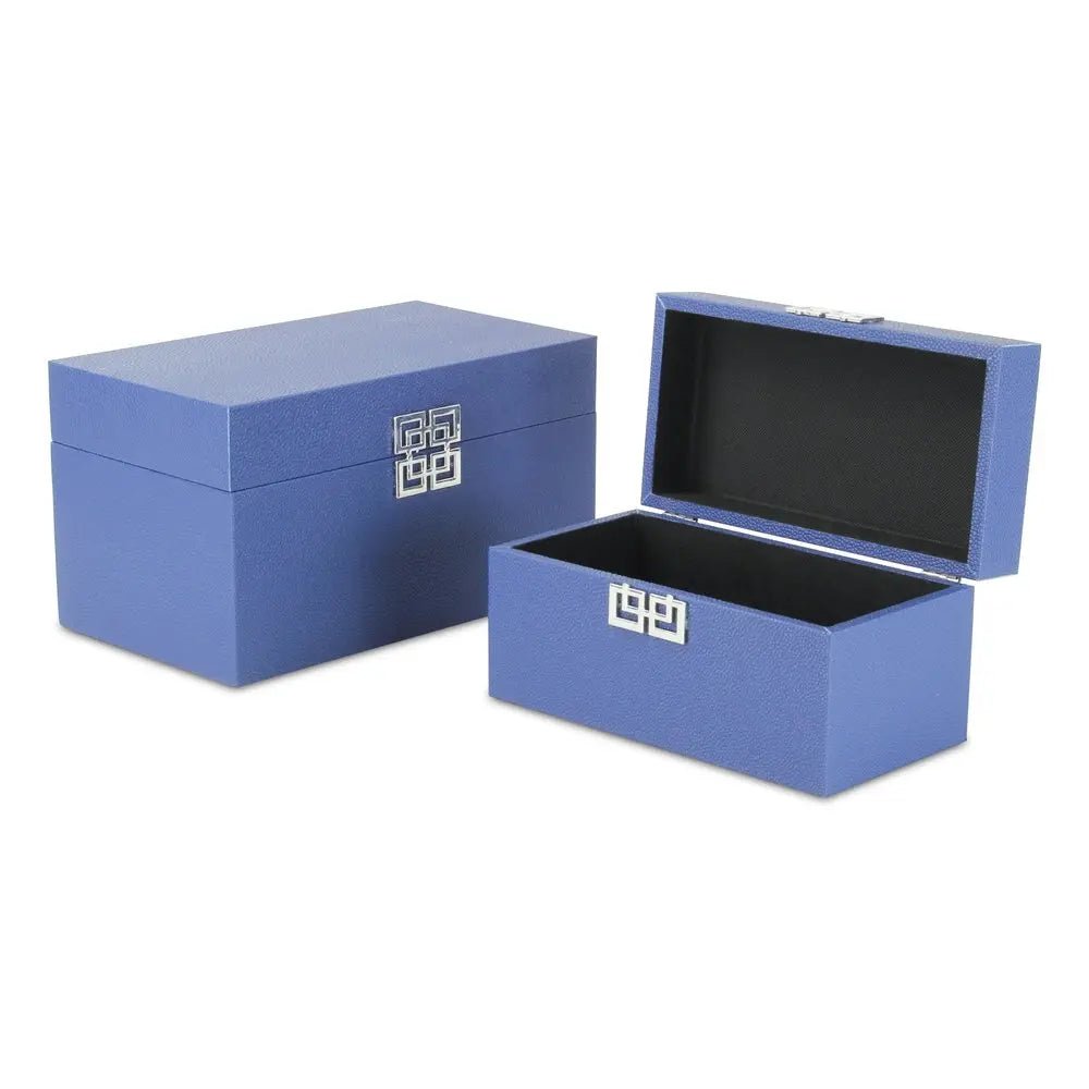 Set of Two Navy Blue Wood And Shagreen Box With Lid HomeRoots