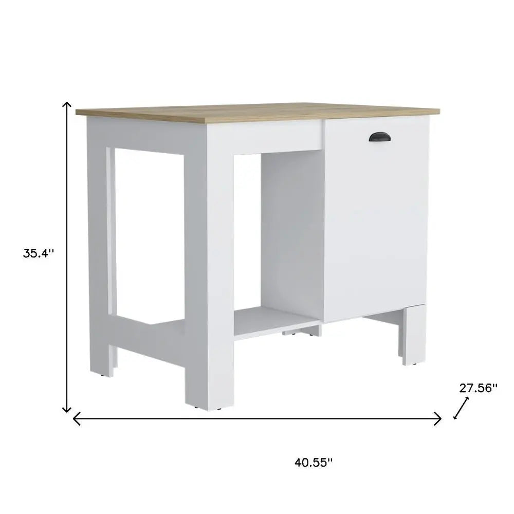 Set of Two Oak and White Wood Kitchen Island And Pantry Cabinet - NOVA HOME FURNITURE