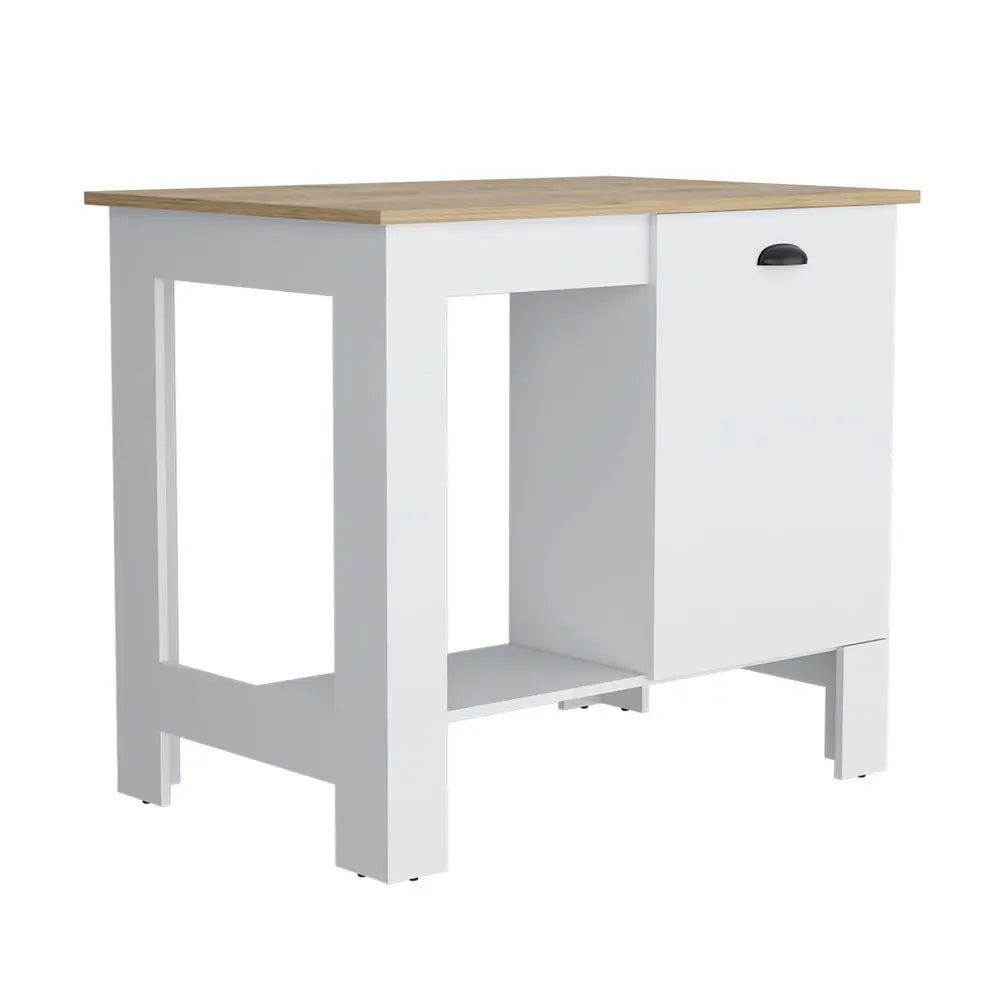 Set of Two Oak and White Wood Kitchen Island And Pantry Cabinet - NOVA HOME FURNITURE