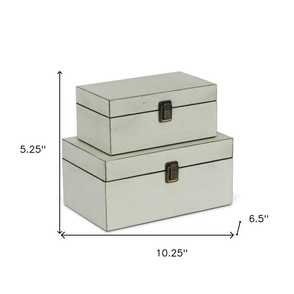 Set of Two Off White Solid Wood Box With Lid - NOBLE HOME INTERIORS