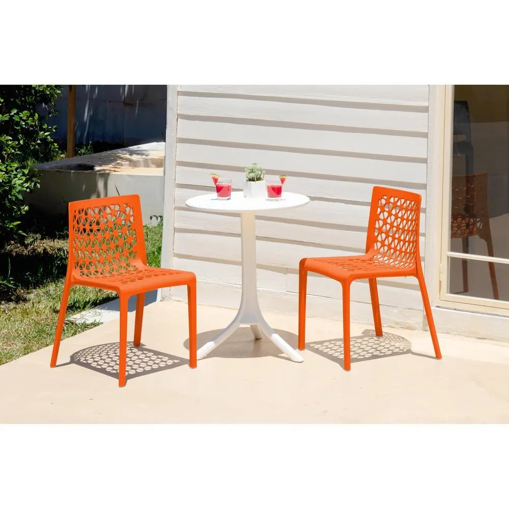 Set of Two Orange Heavy Duty Plastic Outdoor Stacking Dining Chairs - NOBLE HOME INTERIORS