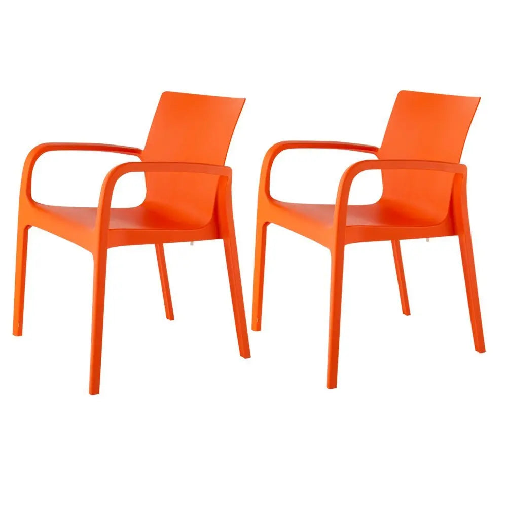Set of Two Orange Heavy Duty Plastic Outdoor Stacking Dining Chairs - NOBLE HOME INTERIORS