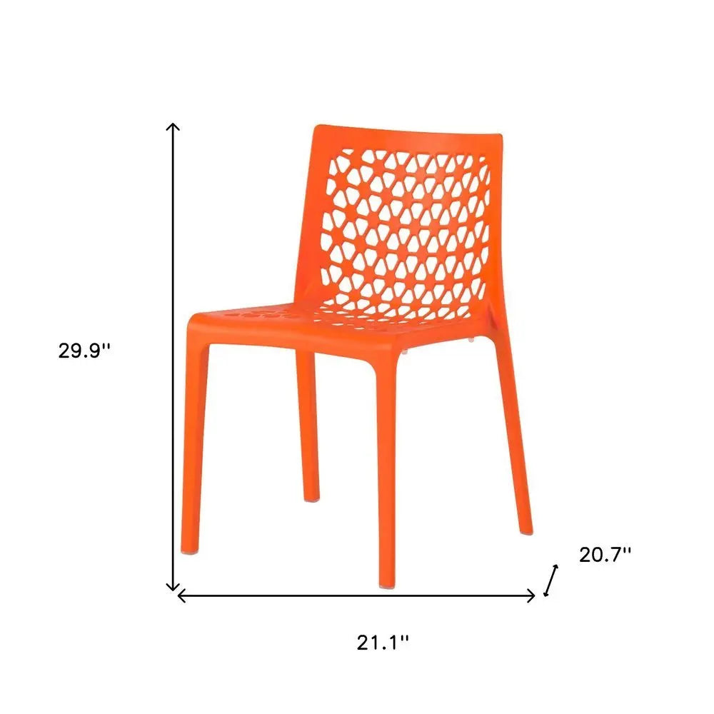 Set of Two Orange Heavy Duty Plastic Outdoor Stacking Dining Chairs - NOBLE HOME INTERIORS